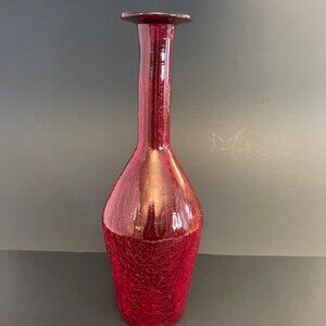 Red Crackle Art Glass Bud Vase – 13" Tall, Elegant Decorative Piece